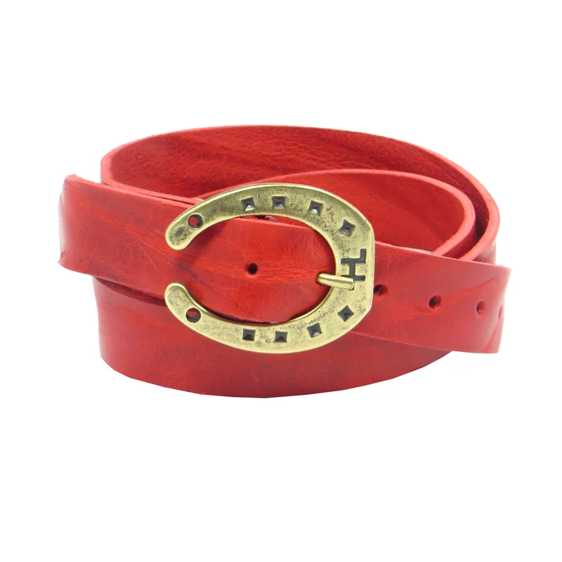 Ledergürtel 3 cm breit rot Rindsleder mit Hufeisenschnalle