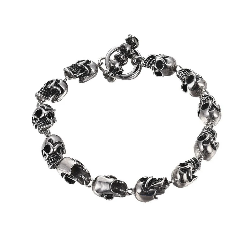 12 Totenköpfe Biker Gothic Armband Armkette Edelstahl Totenkopf