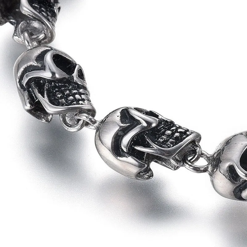 12 Totenköpfe Biker Gothic Armband Armkette Edelstahl Totenkopf