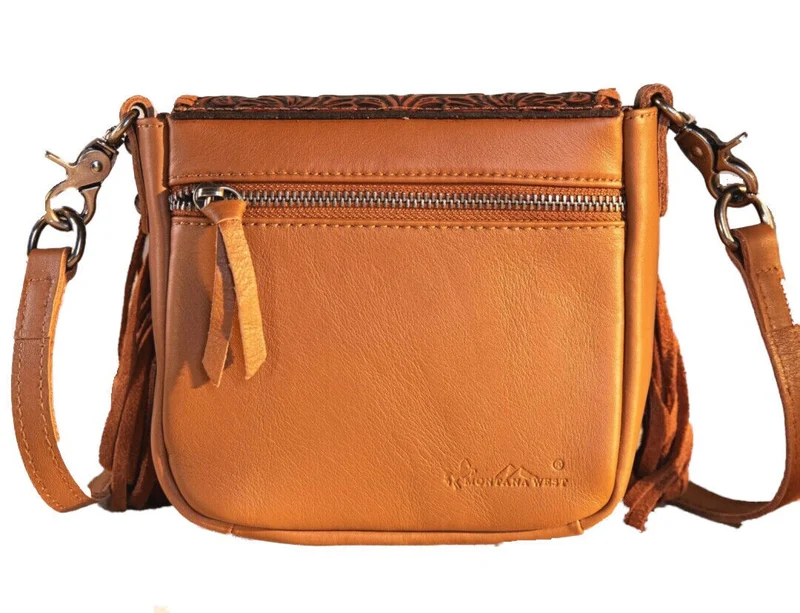 Carmelita Handtasche Schultertasche Westerntasche Fransen Leder Prägung