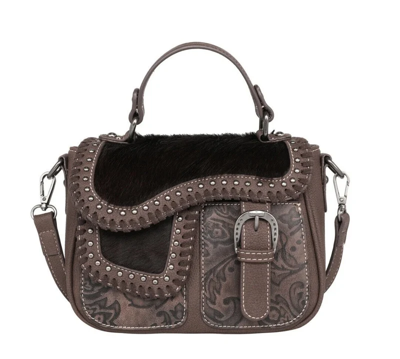 Kufelia Handtasche Schultertasche Westerntasche Kuhfell Nieten Flechtung
