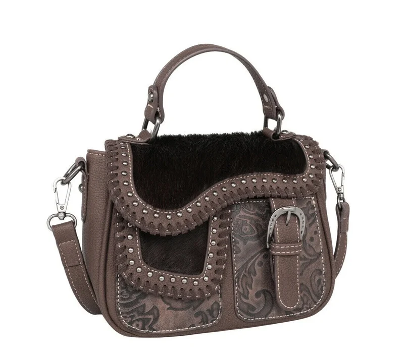 Kufelia Handtasche Schultertasche Westerntasche Kuhfell Nieten Flechtung