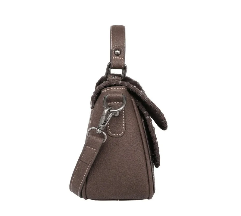 Kufelia Handtasche Schultertasche Westerntasche Kuhfell Nieten Flechtung