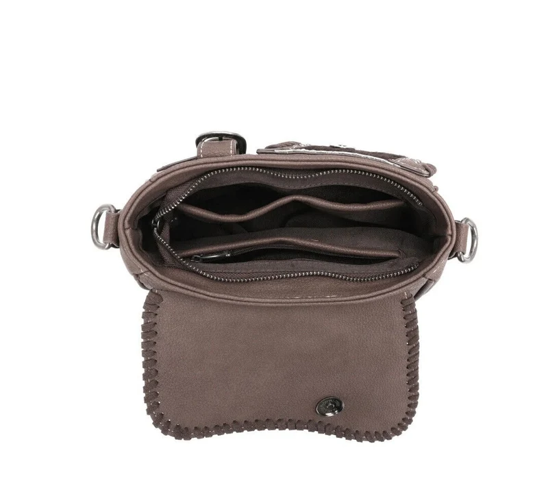 Kufelia Handtasche Schultertasche Westerntasche Kuhfell Nieten Flechtung