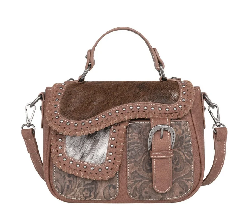 Kufelia Handtasche Schultertasche Westerntasche Kuhfell Nieten Flechtung