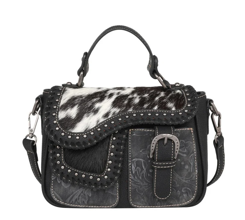 Kufelia Handtasche Schultertasche Westerntasche Kuhfell Nieten Flechtung