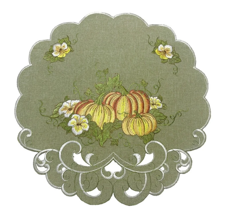Orange Kürbisse und Blumen auf grünem Grund Tischläufer Tischdecke Mitteldecke