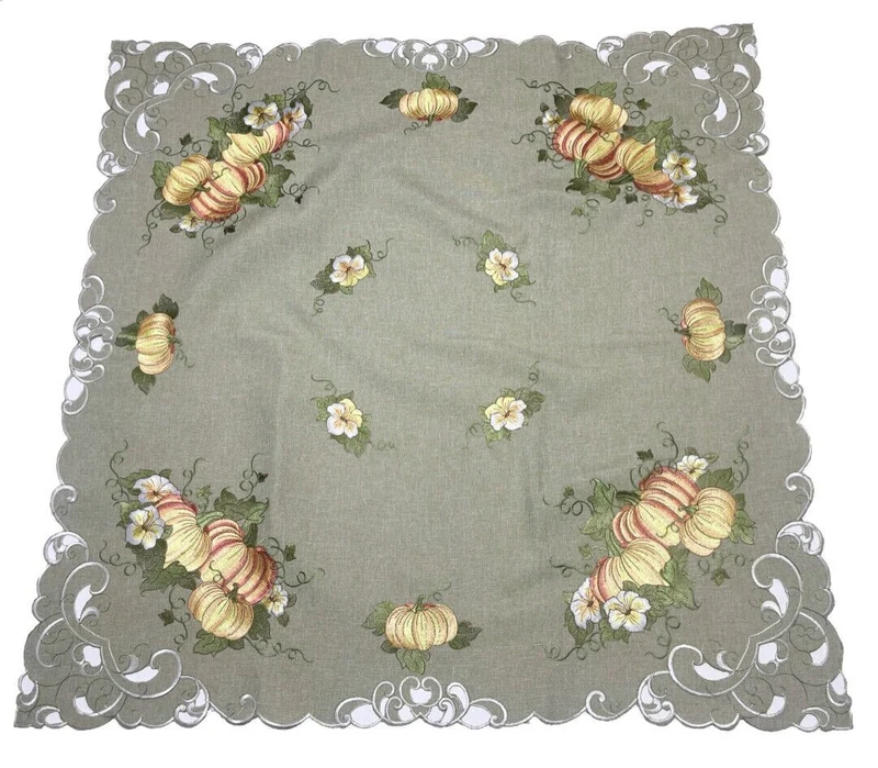 Orange Kürbisse und Blumen auf grünem Grund Tischläufer Tischdecke Mitteldecke
