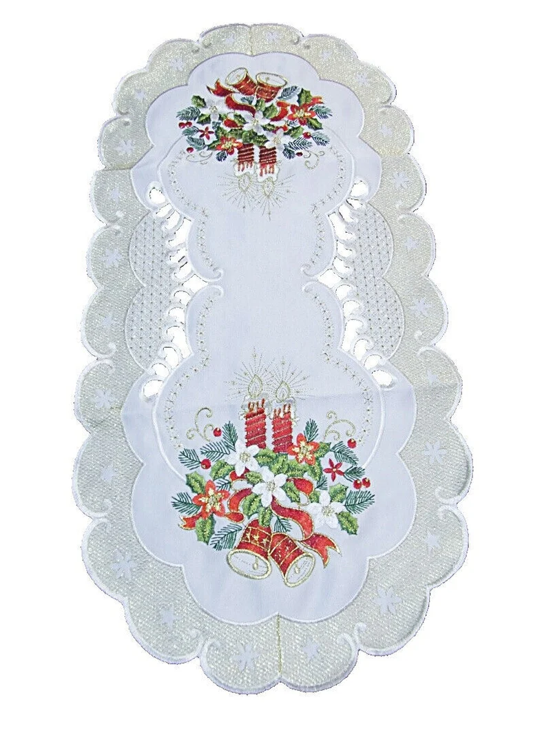 Creme Gold farbene Weihnachtsdecke Tischläufer Tischdecke Mitteldecke Tischband