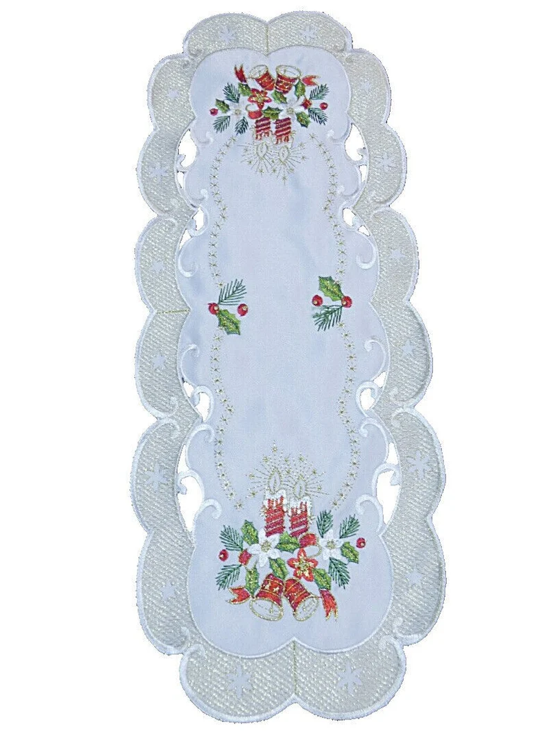 Creme Gold farbene Weihnachtsdecke Tischläufer Tischdecke Mitteldecke Tischband