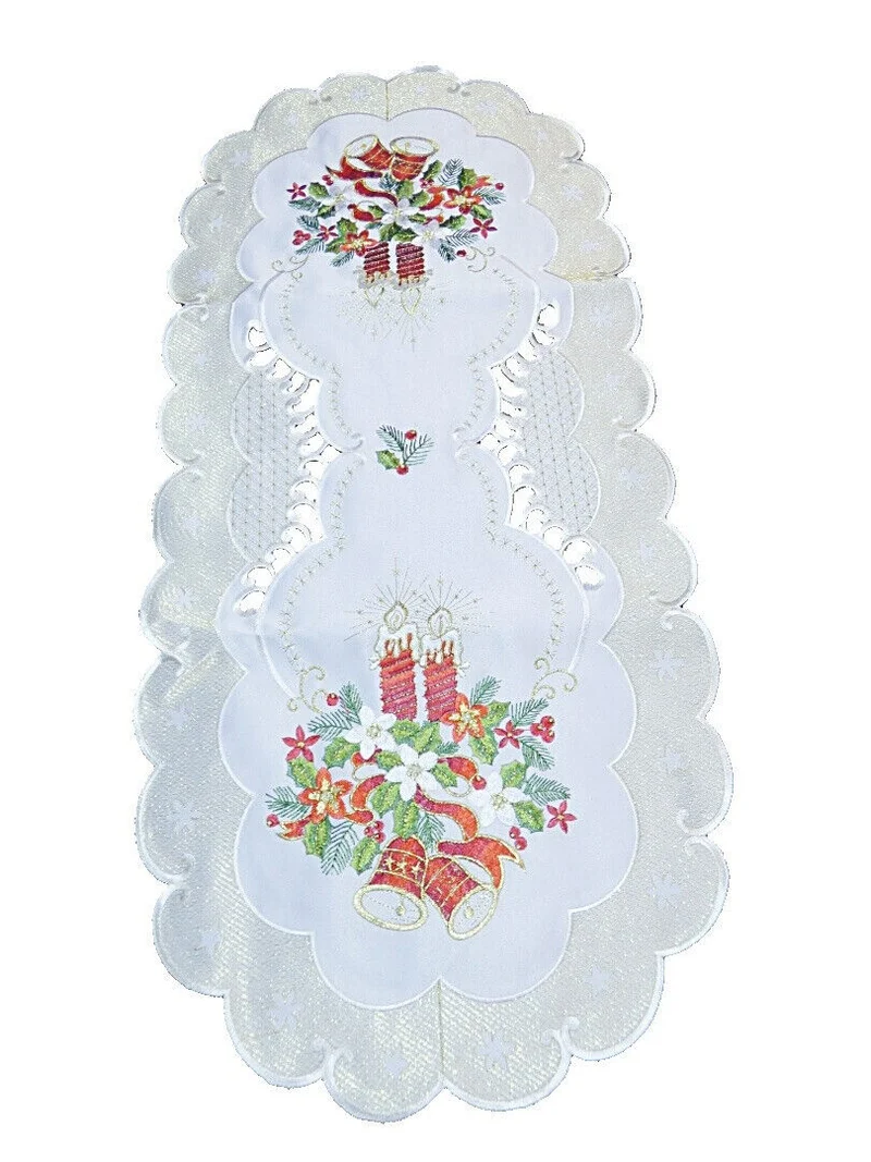 Creme Gold farbene Weihnachtsdecke Tischläufer Tischdecke Mitteldecke Tischband