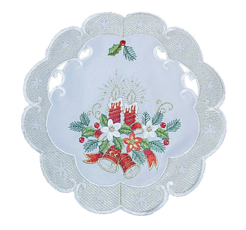 Creme Gold farbene Weihnachtsdecke Tischläufer Tischdecke Mitteldecke Tischband