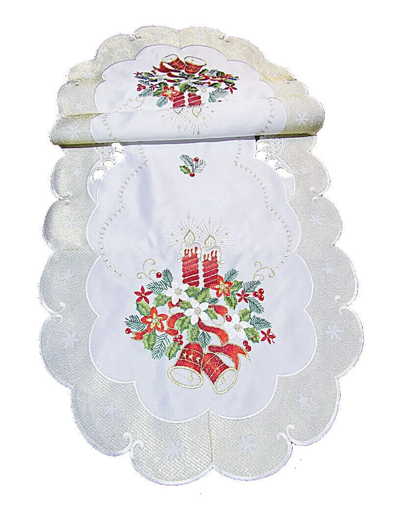 Creme Gold farbene Weihnachtsdecke Tischläufer Tischdecke Mitteldecke Tischband