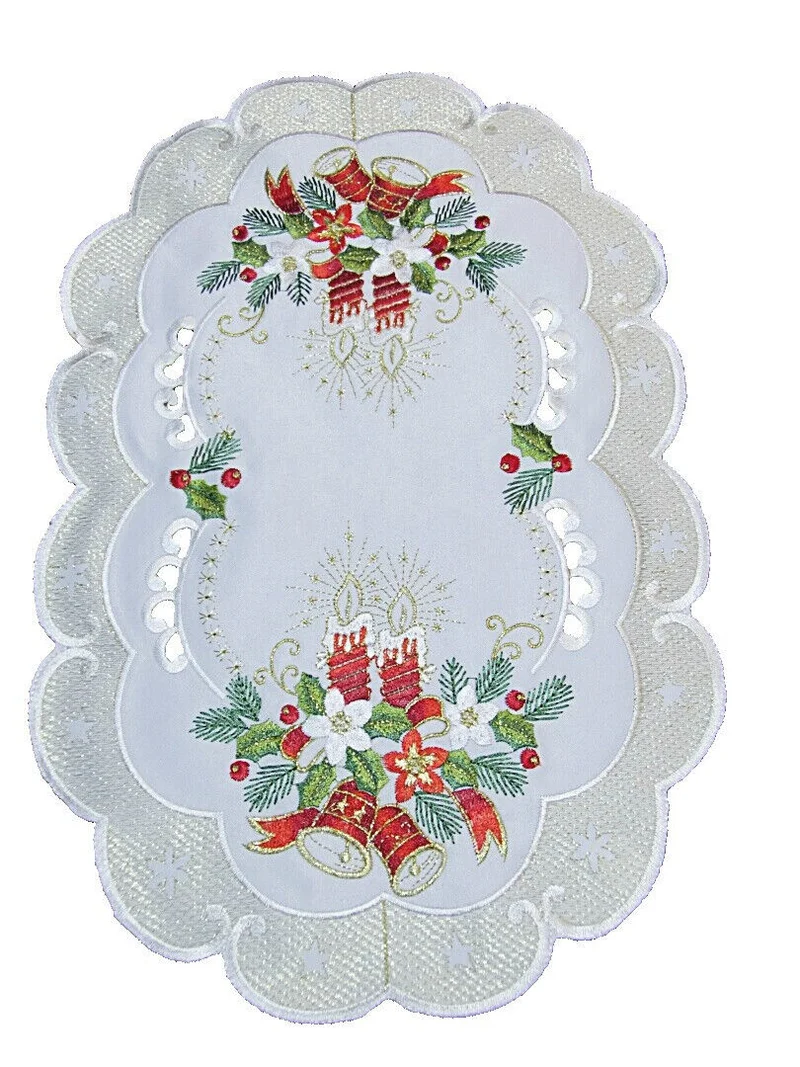 Creme Gold farbene Weihnachtsdecke Tischläufer Tischdecke Mitteldecke Tischband