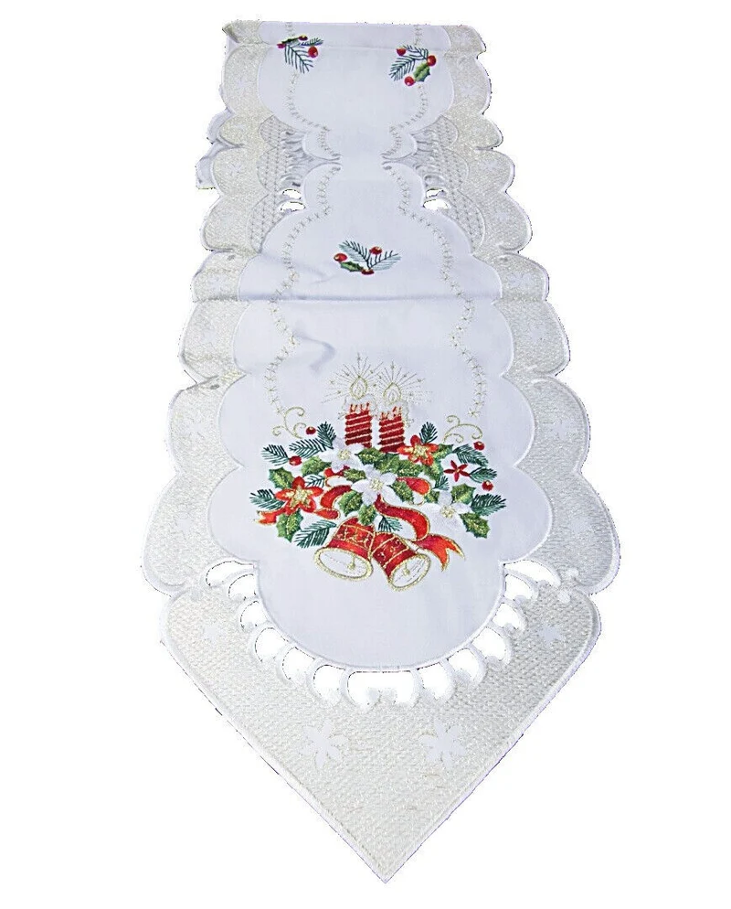 Creme Gold farbene Weihnachtsdecke Tischläufer Tischdecke Mitteldecke Tischband