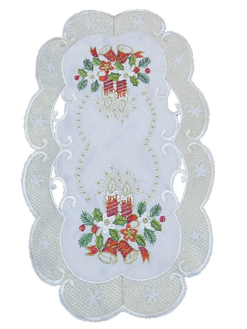 Creme Gold farbene Weihnachtsdecke Tischläufer Tischdecke Mitteldecke Tischband