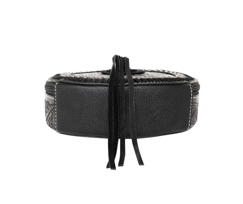 Ronda runde Handtasche Schultertasche Westerntasche Florale Prägung Quaste Niete