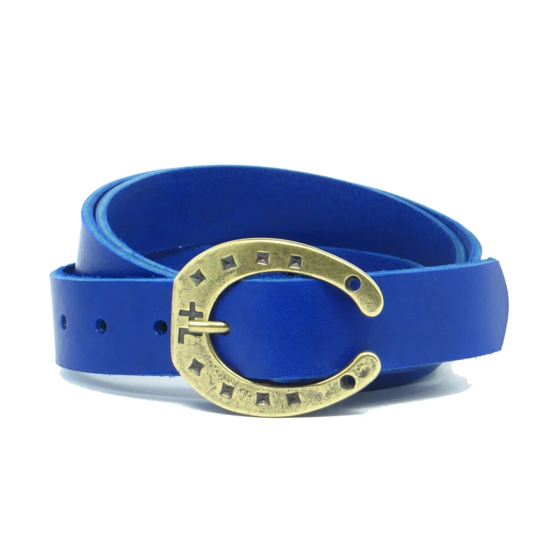 Ledergürtel 3 cm breit blau Rindsleder mit Hufeisenschnalle