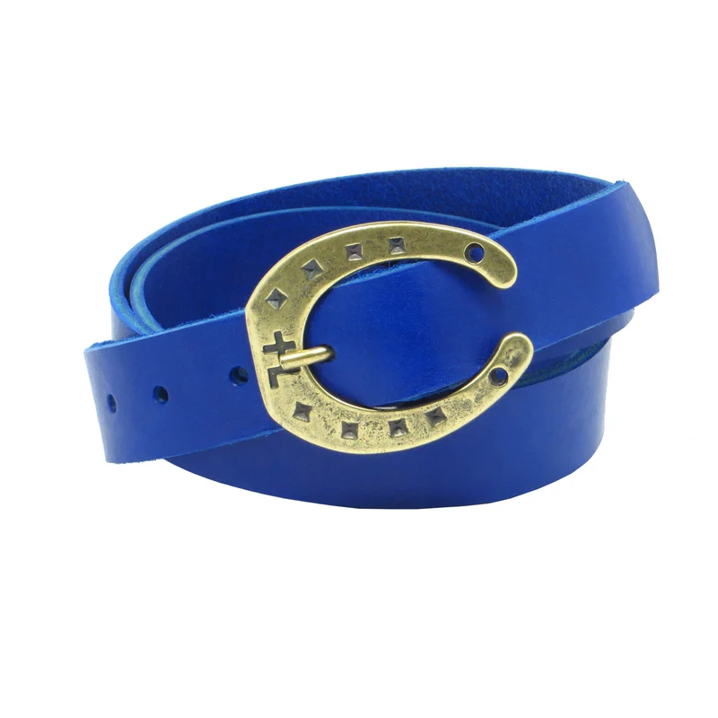 Ledergürtel 3 cm breit blau Rindsleder mit Hufeisenschnalle