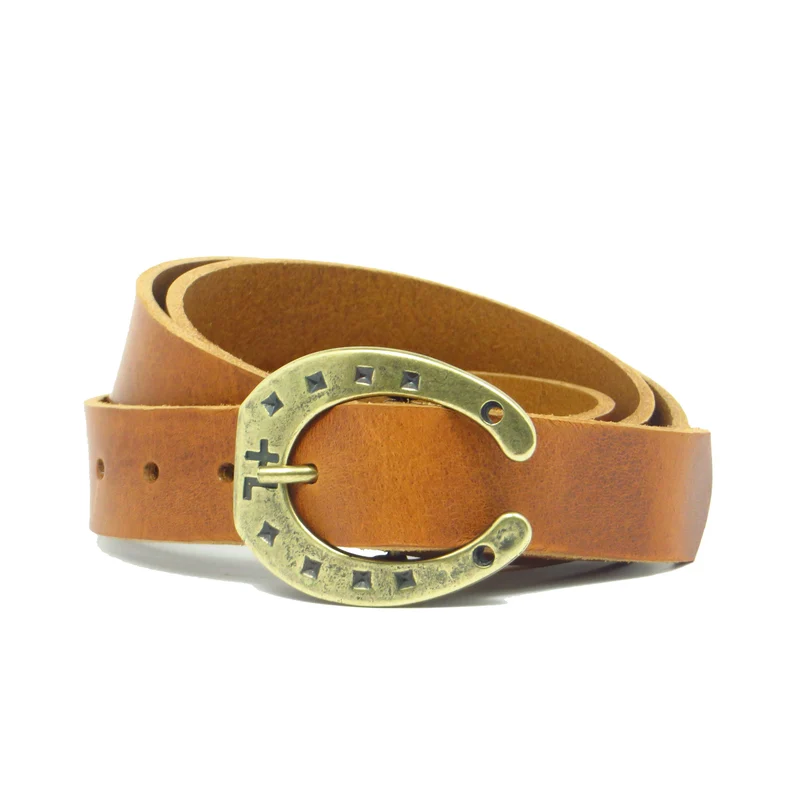 Ledergürtel 3 cm breit cognac Rindsleder mit Hufeisenschnalle