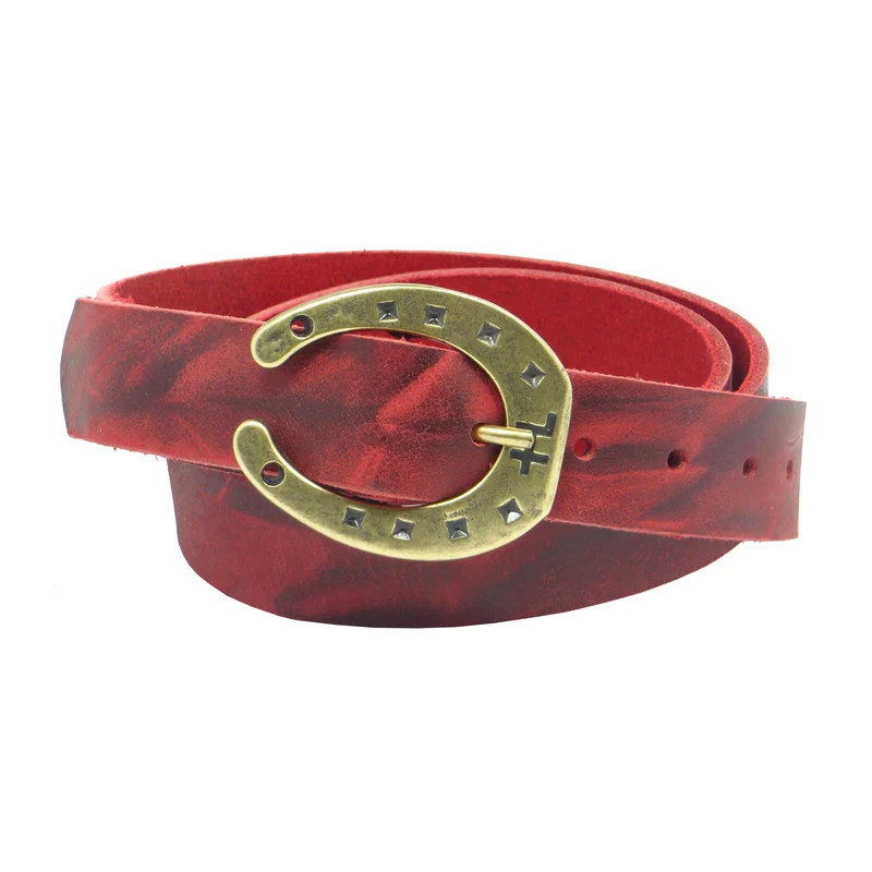 Ledergürtel 3 cm breit rot Büffelleder mit Hufeisenschnalle