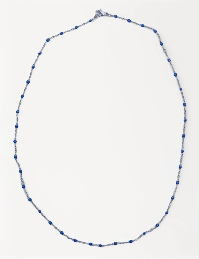 Filigrane Damen Kette aus Edelstahl mit blauen Perlen