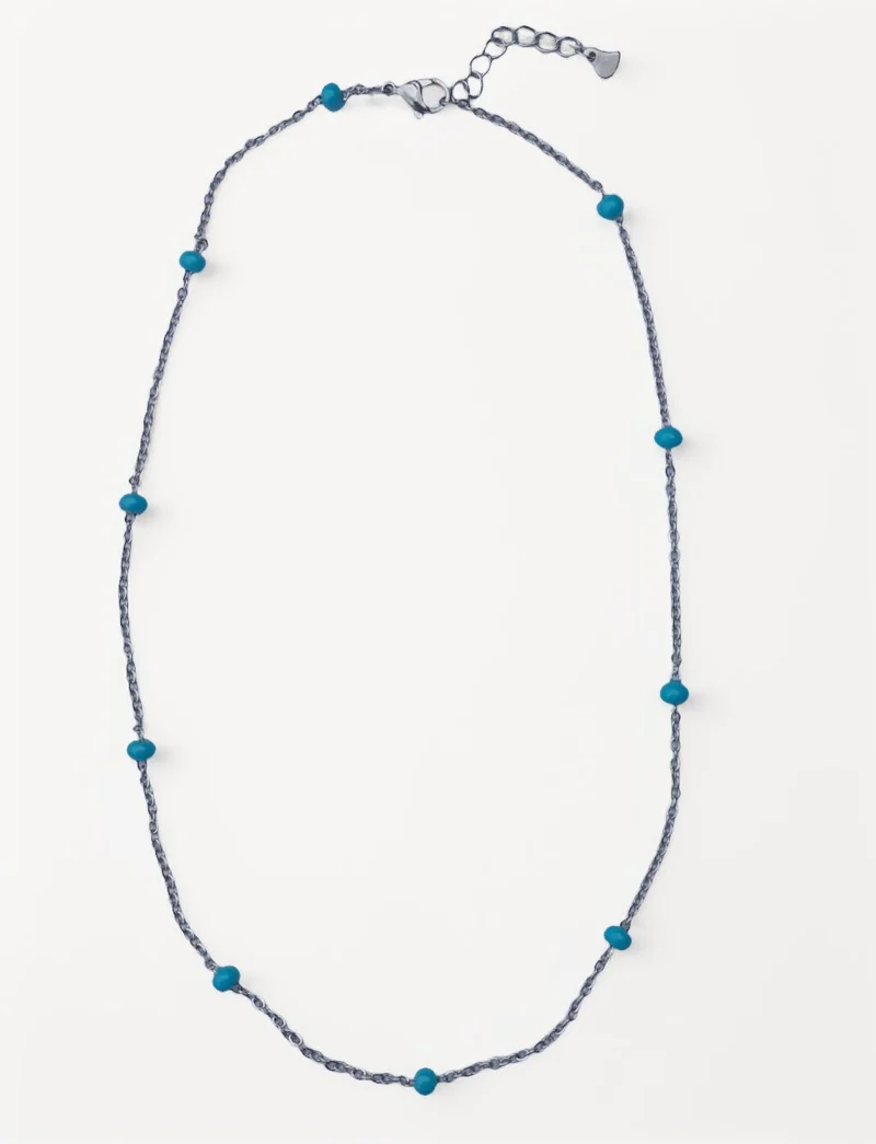 Elegante Damen Kette aus Edelstahl mit türkisen Perlen