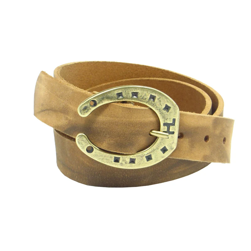Ledergürtel 3 cm breit natur Büffelleder mit Hufeisenschnalle
