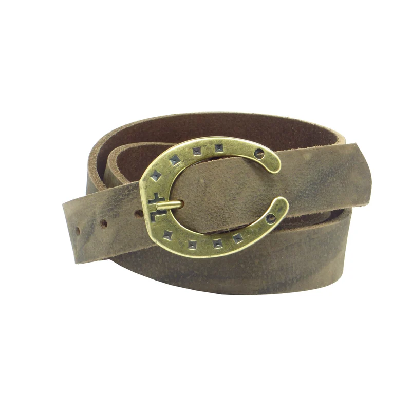 Ledergürtel 3 cm breit dunkelbraun Büffelleder mit Hufeisenschnalle
