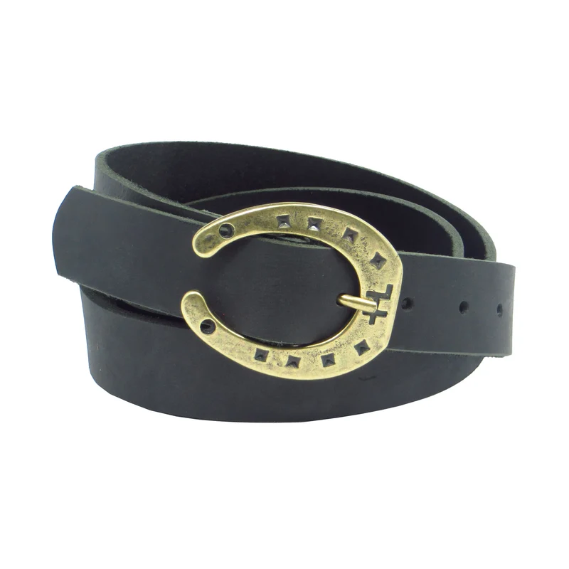 Ledergürtel 3 cm breit schwarz Büffelleder mit Hufeisenschnalle