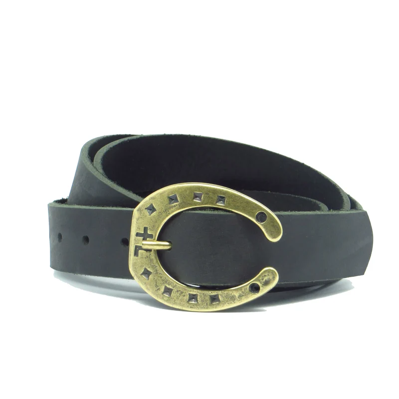 Ledergürtel 3 cm breit schwarz Büffelleder mit Hufeisenschnalle