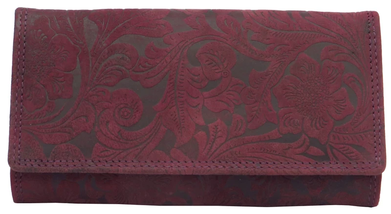 Geldbörse Portemonnaie Organizer lila für Damen Blumenmuster Büffelleder LW003