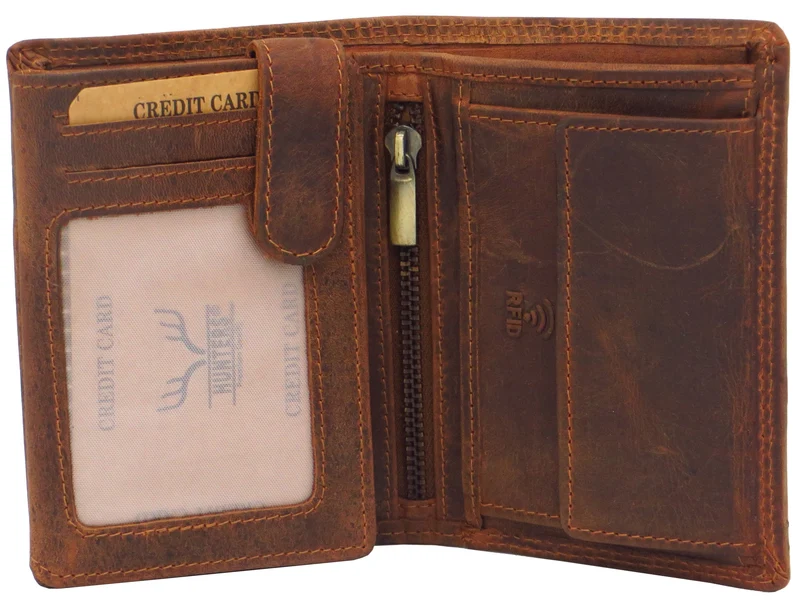 Geldbörse für Herren braun Büffelleder Hochformat mit RFID Diebstahlschutz NOE-1176-CHU