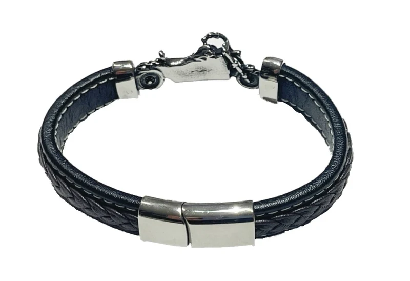 Stabiles Lederarmband geflochten mit Motorrad Bike aus Edelstahl