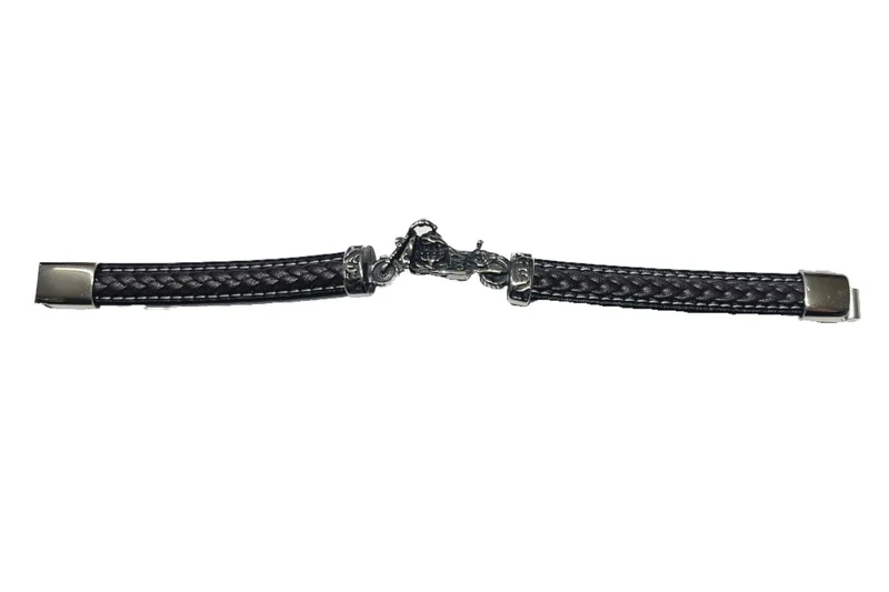 Stabiles Lederarmband geflochten mit Motorrad Bike aus Edelstahl