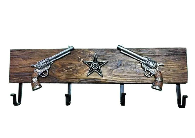 4er Kleiderhaken Garderobe Wandhaken 2 Colts und Texas Stern