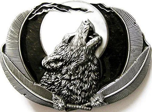 Buckle Wolf bei Vollmond, schwarz - Gürtelschnalle, Western, Line Dance