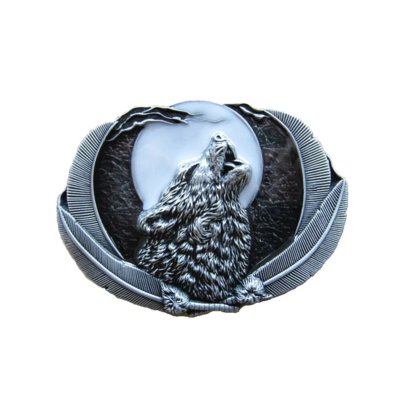 Buckle Wolf bei Vollmond, schwarz - Gürtelschnalle, Western, Line Dance