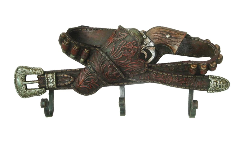 3er Kleiderhaken Garderobehaken Wandhaken Western Belt & Gun, Holster Colt 30cm