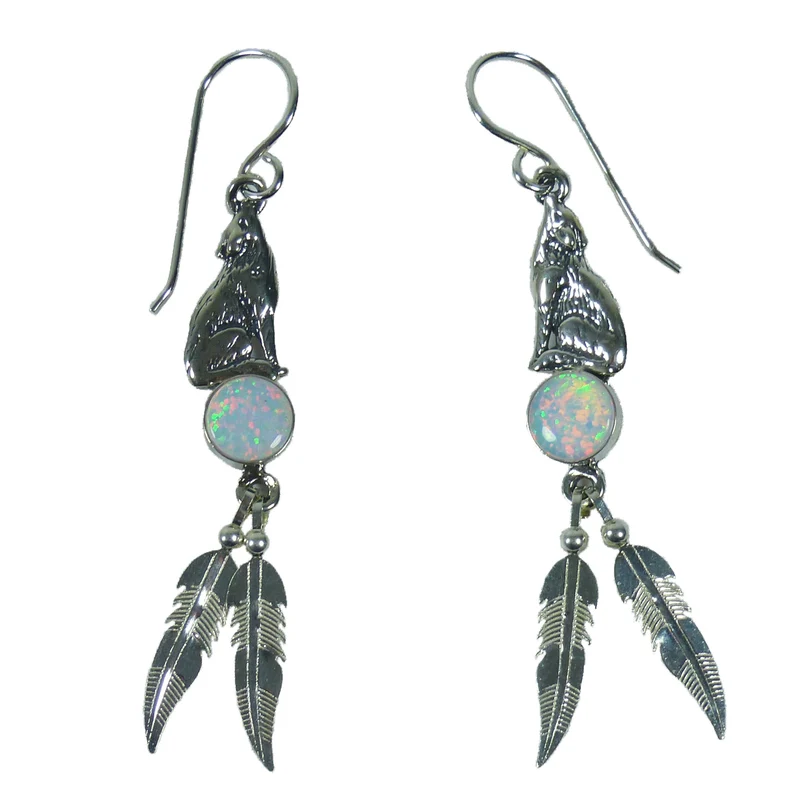 Ohrringe Ohrhänger Indianerschmuck 925er Sterling Silber Navajo Heulender Wolf