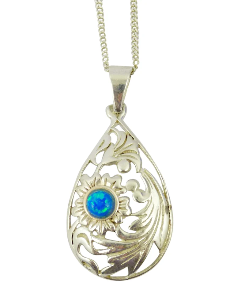 Kette Halskette mit Anhänger 925er Silber mit Feueropal