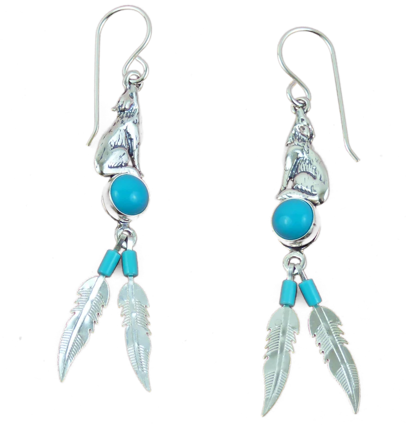 Ohrringe Ohrhänger Indianerschmuck 925er Sterling Silber Navajo Heulender Wolf