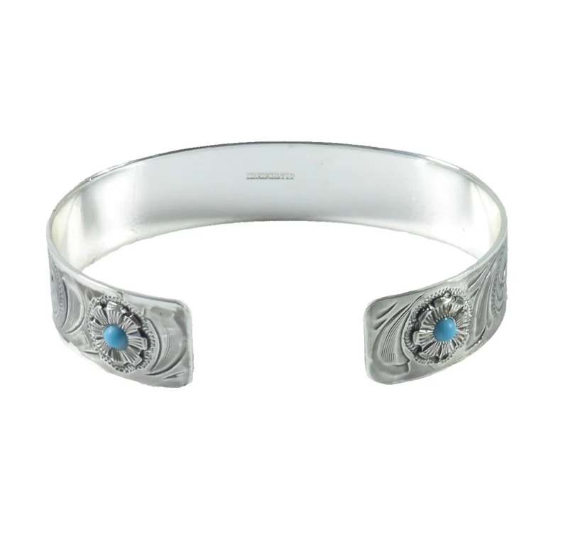 Armreifen Armspange aus German Silver Handgraviert mit türkisen Steinen
