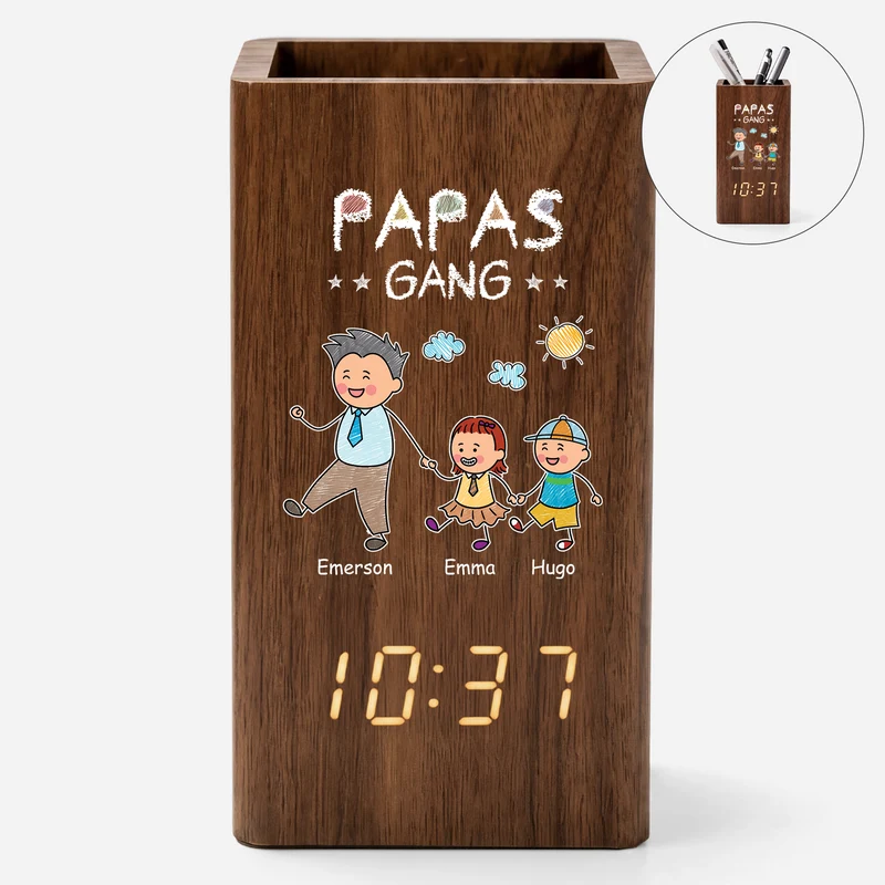 Papas Gang - Personalisiertes Geschenk | Stiftehalter Mit Uhr Papa Mama Buntstifte