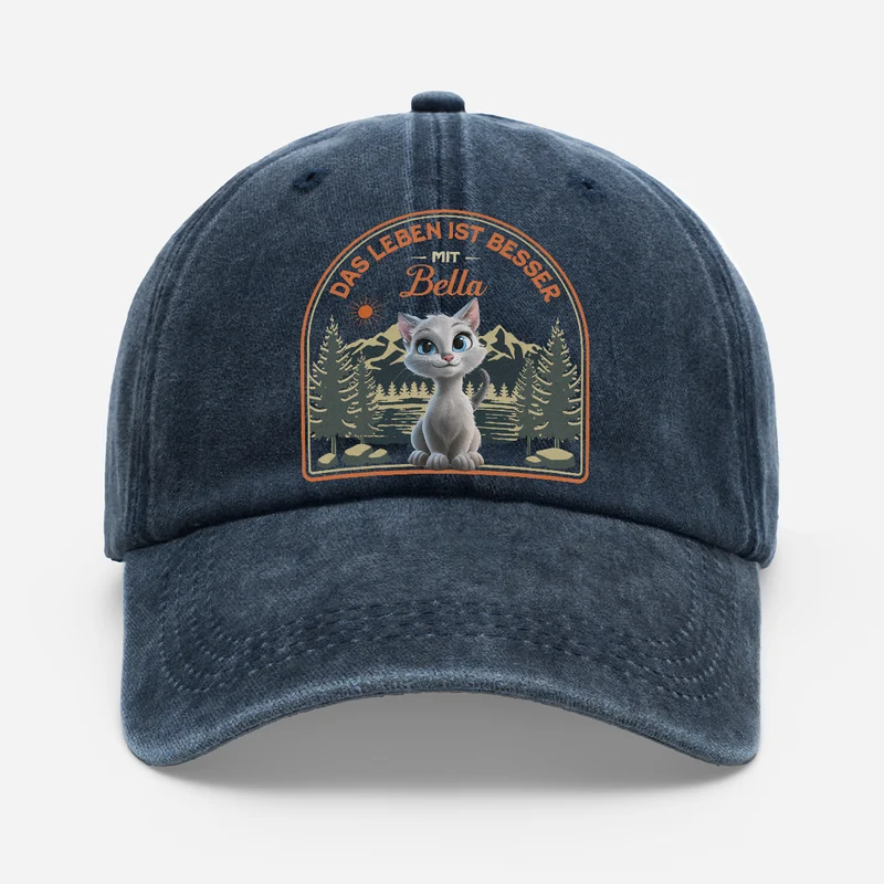 Das Leben Ist Besser Mit Katzen - Personalisiertes Geschenk | Washed Cap