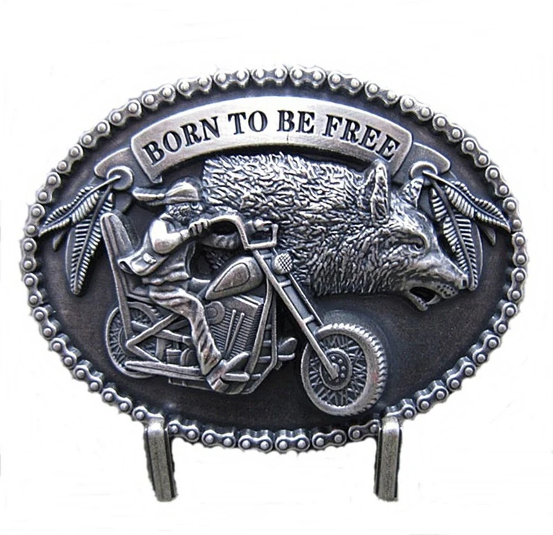 Gürtelschnalle Buckle Gürtelschließe Born to be free Chopper Wolf Biker Motorrad