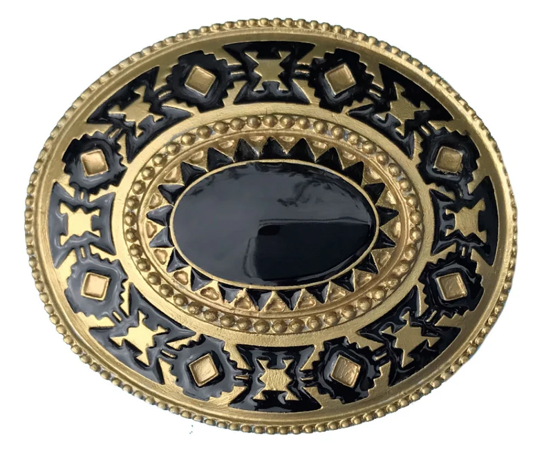 Buckle Gürtelschnalle Gürtelschließe Western Ornament Scharz/Gold Westernbuckle