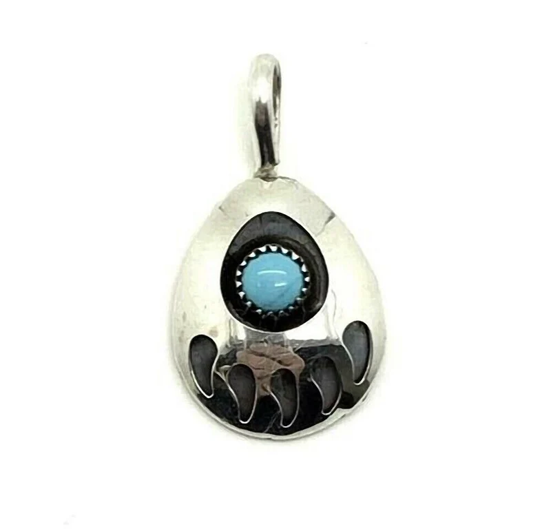 Anhänger Bärentatze mit Türkis 925er Sterling Silber Handarbeit Navajo