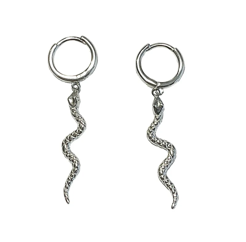 Ohrringe Creolen mit Anhänger Schlange Kobra 925er Sterling Silber