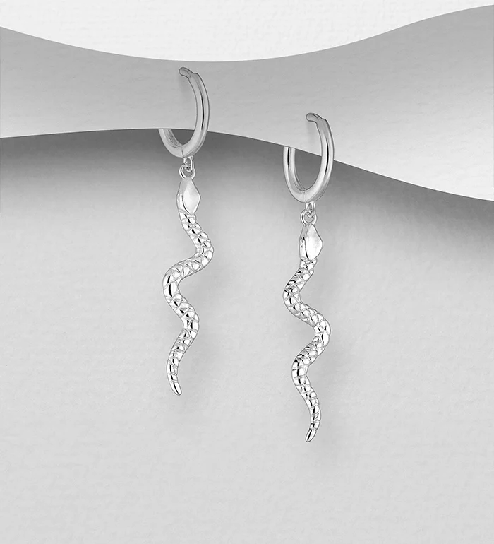 Ohrringe Creolen mit Anhänger Schlange Kobra 925er Sterling Silber